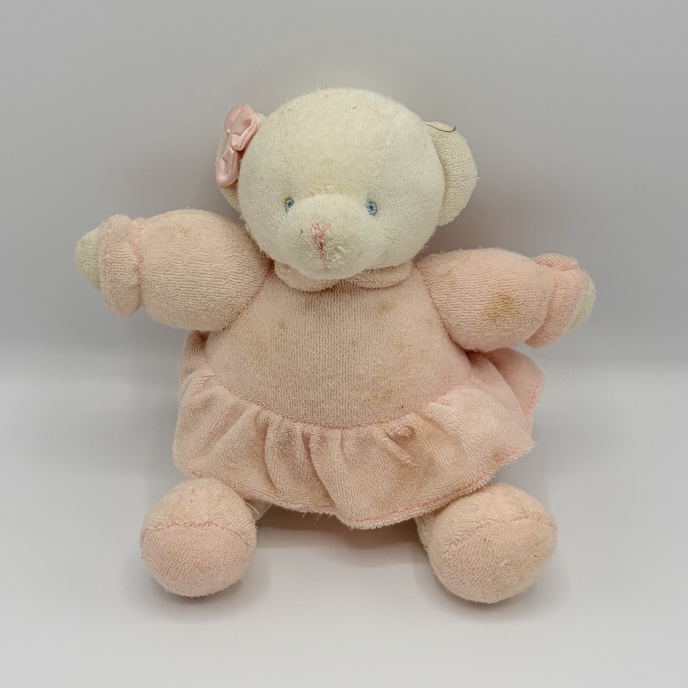 SOFT DREAMS Ballerina Teddy Bear Rattle Terry Cloth White Pink Plush READ